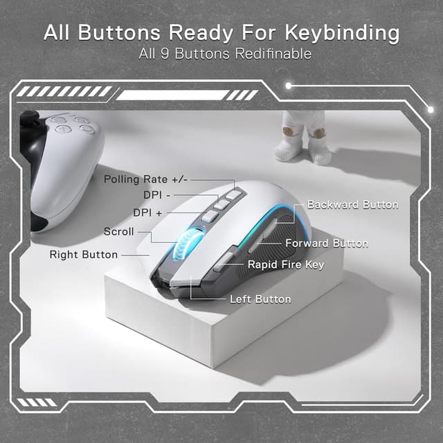 Detalle de Redragon M612 PRO RGB Gaming Mouse (wired & wireless) with 8000 DPI, 11 programmable buttons