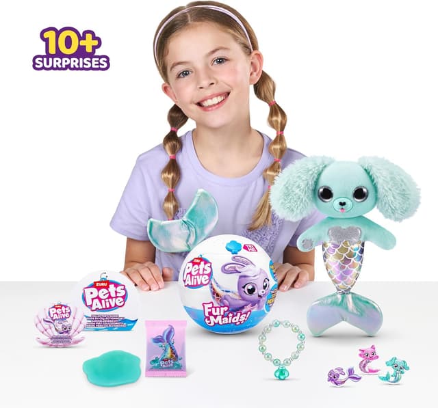 Detalle de Pets Alive Furmaids von ZURU Meerjungfrau-Plüsch (Grüner Welpe) – interaktiv mit Licht, Sound & Kapsel