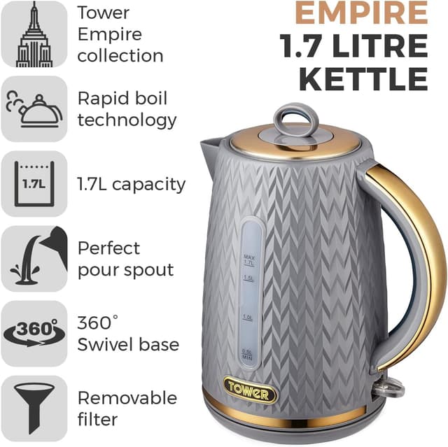 Thumbnail 1 de Tower T10052GRY Empire 1.7L kettle