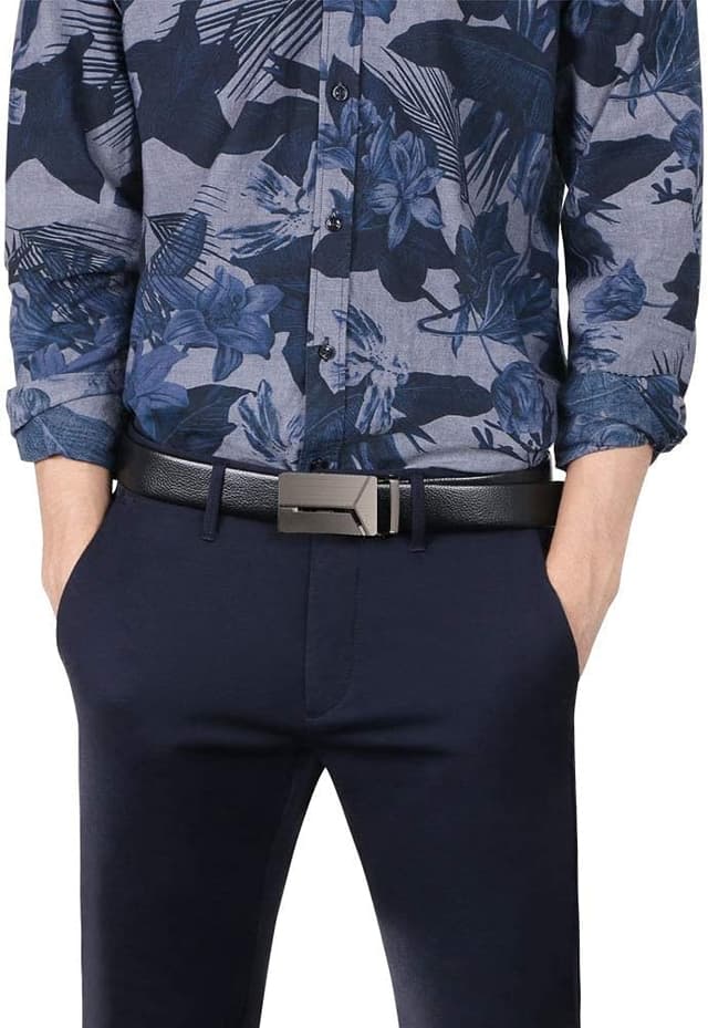 Detalle 2 de flintronic Herren-Gürtel aus (synthetischem) Leder mit Automatik-/Ratschenschnalle, Breite 3,5 cm, Länge 130 cm – Schwarz (inkl. Schlüsselbund & Geschenkbox)