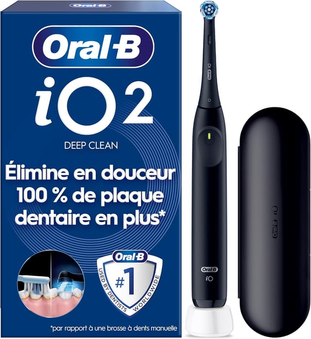 Detalle de Oral-B iO 2 noire – brosse à dents électrique iO avec 3 modes, capteur de pression et étui de voyage