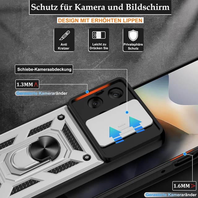 Detalle de Jshru Hülle für Motorola Moto G56 5G – Schiebedeckel Kameraschutz, 360° Ringständer & Stoßschutz