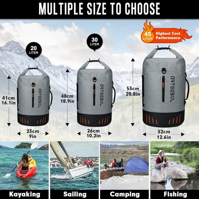 Detalle 2 de Dry Bag Upgraded multifunction waterproof dry sack (45L/40L/30L/20L) with phone/shoulder pads