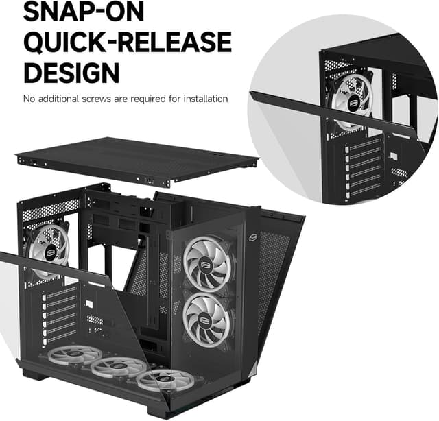 Detalle de PCCOOLER CPS T500 : boîtier PC ATX mid-tower avec 6 ventilateurs ARGB 120 mm, panneau verre trempé et USB Type-C