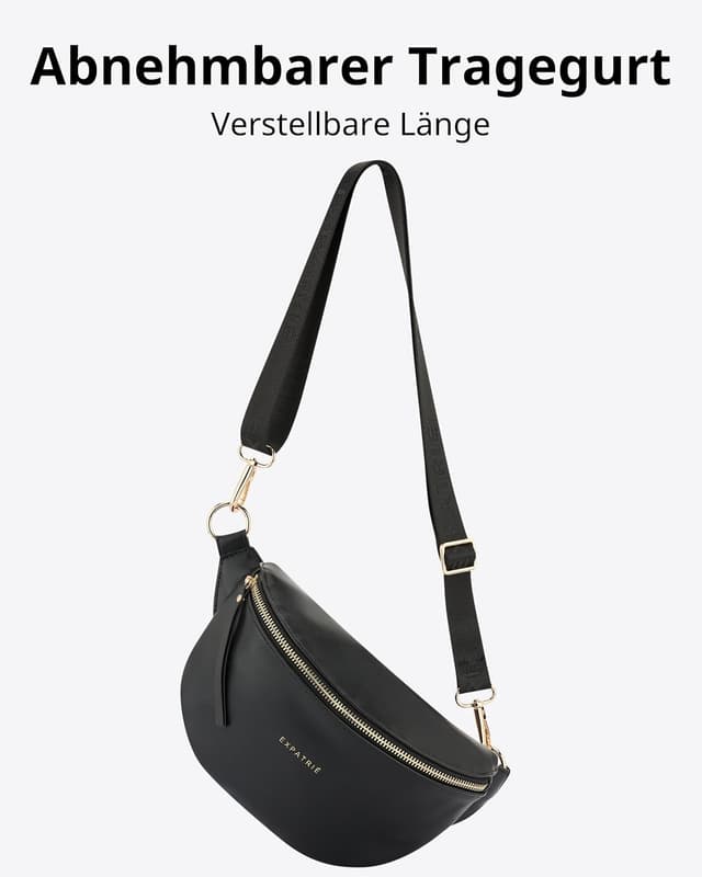 Detalle de Expatrié Alice Small Bauchtasche für Damen – schwarz, veganes Kunstleder, wasserabweisend