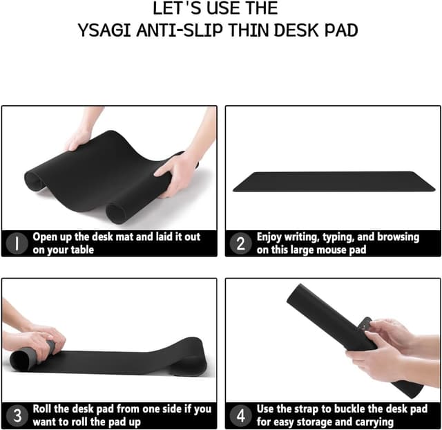 Detalle de YSAGi non-slip desk pad (waterproof PVC leather) desk & mouse mat, 80 x 40 cm, black