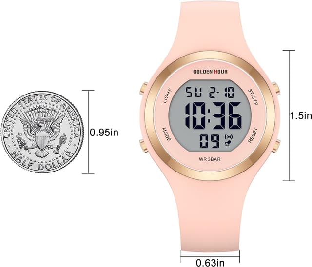 Detalle de GOLDEN HOUR Digital Uhr Damen – 5ATM wasserdichter Sport-Chronograph mit Silikonarmband
