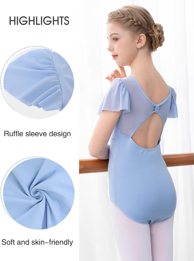 Detalle 2 de Bezioner Ballet Leotards for Girls (2–10 Years) with Puff Sleeves – Dance & Gymnastics Outfit