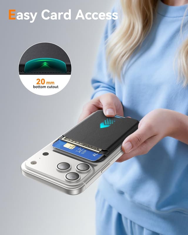 Detalle 2 de Fanseesy MagSafe Wallet 5 Card Holder (Slim Leather Magnetic Wallet) – Black