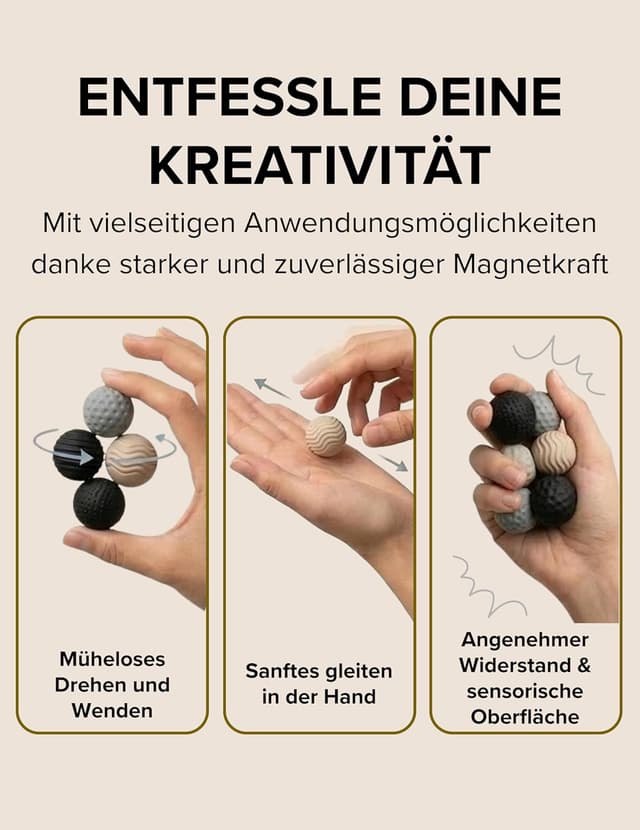 Detalle 2 de Magnetische Fidget Toys „Focus Dots“ mit Magnetkugeln – Antistress-Spielzeug (Schwarz-Grau)