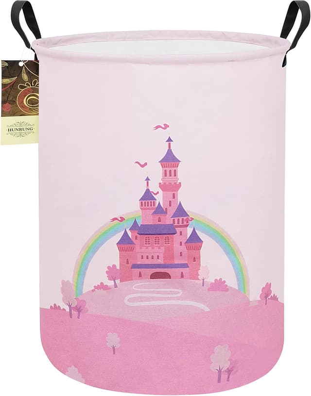 Detalle de HUNRUNG Laundry Hamper (Large) Canvas Storage Basket – collapsible waterproof round bin for dorms, kids & laundry