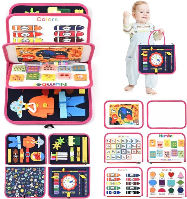 Detalle de Montessori busy board sensory toy (dark blue) for ages 1–6