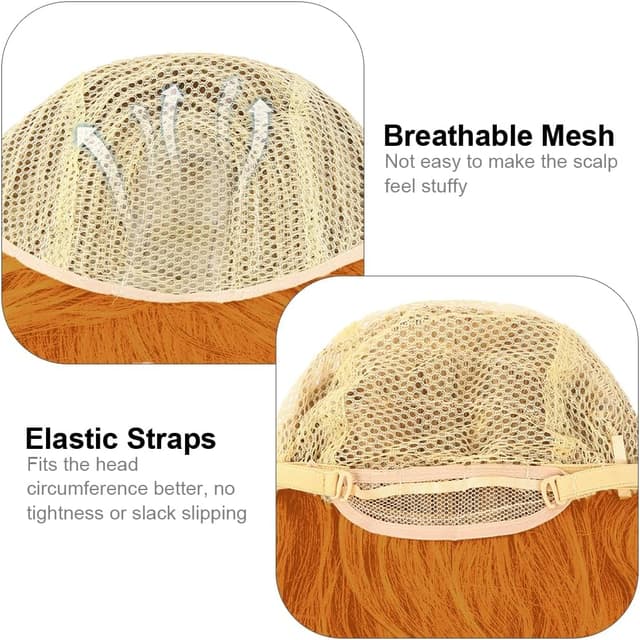 Detalle de AUYAO Capelli lunghi mossi e ricci (2 pezzi) con retina, 66 cm: parrucca sintetica per cosplay e feste