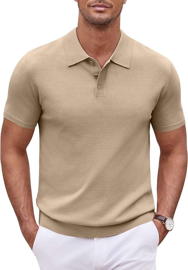 Detalle de COOFANDY Herren Strick-Poloshirt Kurzarm mit Knopfleiste – casual & smart-casual