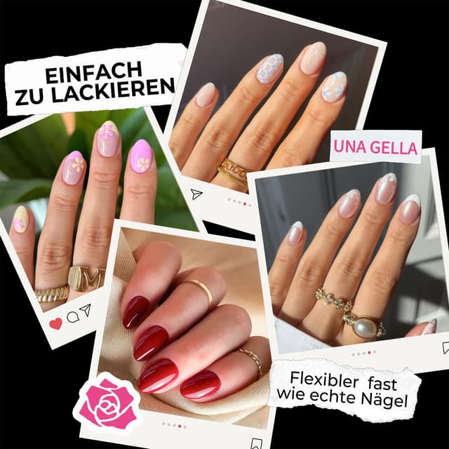 Detalle de UNA GELLA kurze Mandel Nageltips für Gelnägel – 216 Stück in 12 Größen (Soft Gel, Press-on Full Cover)