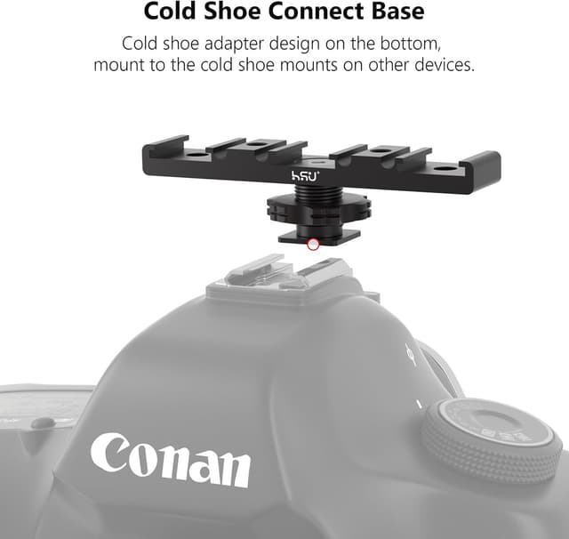 Detalle de HSU Hot Shoe Adapter Bracket – Triple cold shoe extension mount for flashes, mics and LED lights