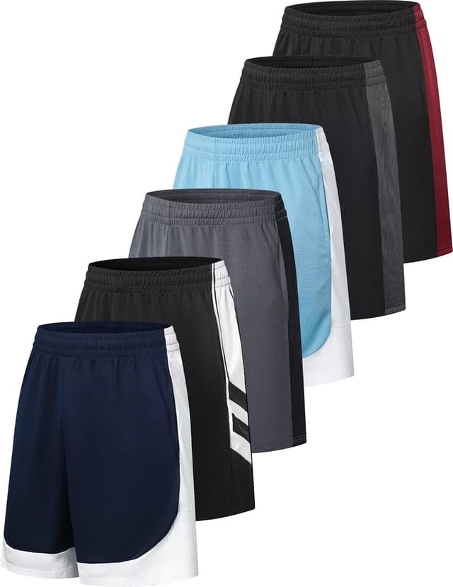 Detalle de OYGSieg 6-Pack Mesh Athletic Basketball Shorts with Pockets (Quick-Dry Workout & Running Shorts)