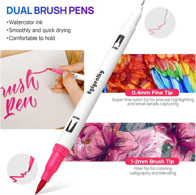 Detalle 2 de Eglyenlky 36-Colour Dual Tip Brush & Fine Markers for Adult Colouring Books