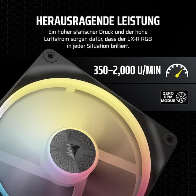 Detalle 2 de CORSAIR iCUE LINK LX140-R RGB 140-mm PWM-Umkehrlüfter (doppelter Lüftersatz) – schwarz