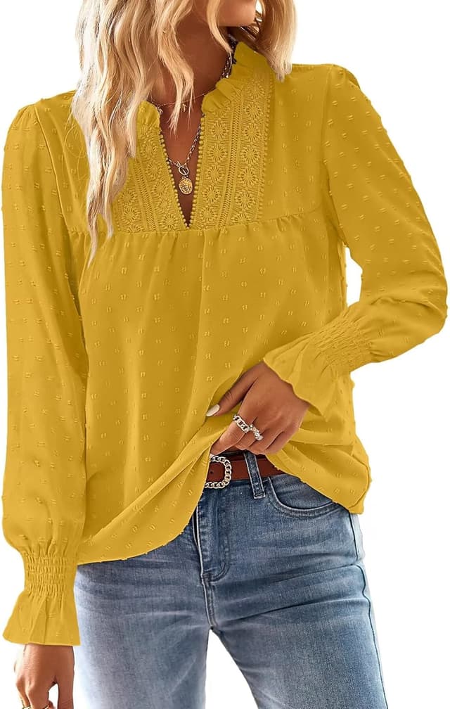 Detalle de TUUHAW Langarmshirt Damen V-Ausschnitt