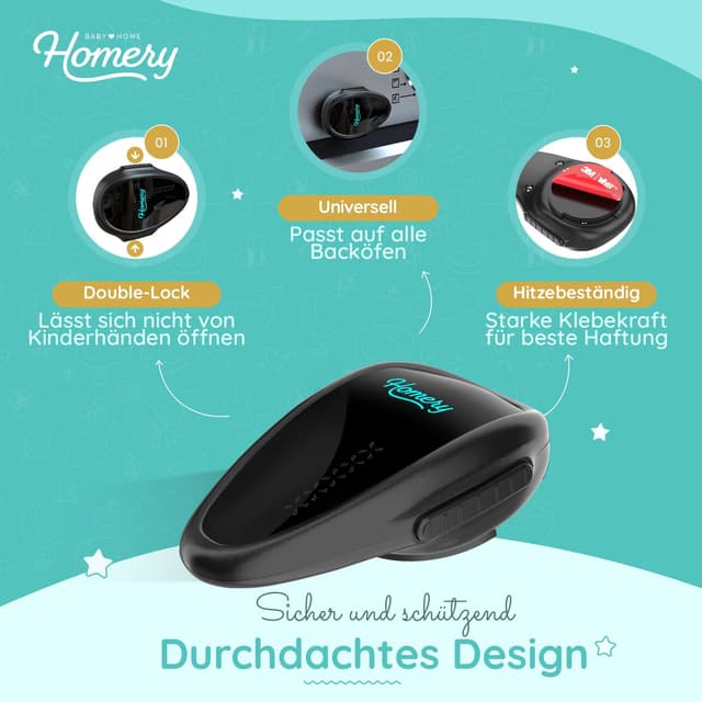 Detalle de Backofen Kindersicherung (2 Stück) – hitzebeständige Herdschutz-Sicherung zum Kleben, rückstandslos entfernbar
