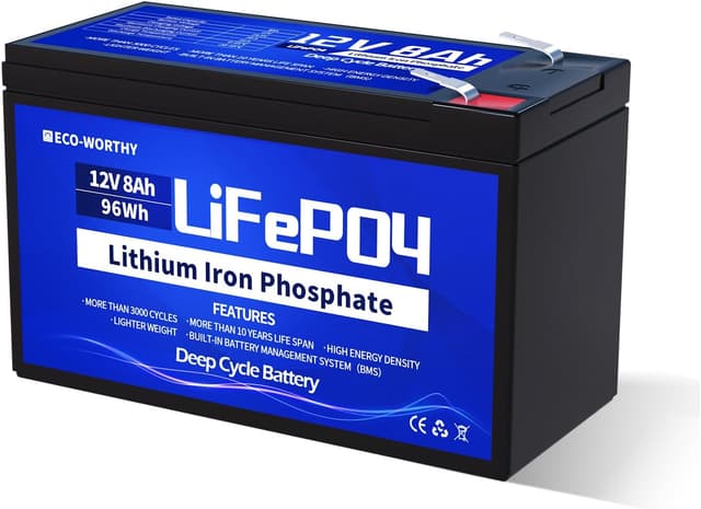Detalle de ECO-WORTHY LiFePO4 12 V 8 Ah batteria ricaricabile per camper ⛺