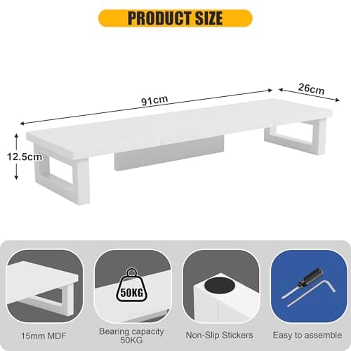 Detalle de OYRREU Soporte Monitor Doble Blanco 🖥️ 91x26cm