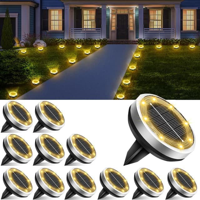 Detalle de Bowfar 12er-Set Solar-Bodenleuchten außen mit 8 LEDs, IP65