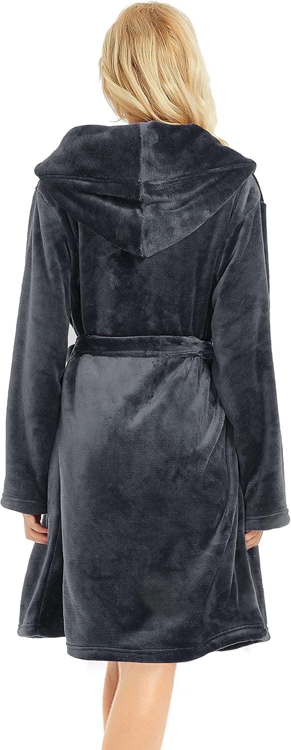 Detalle de U2SKIIN Damen-Bademantel mit Kapuze kurz – flauschig & warm, leicht zum Anziehen nach Dusche oder Pool