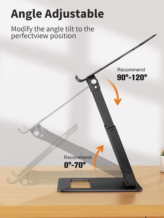 Detalle de tounee LS07 adjustable height laptop stand with telescopic handle (10–17"), pull-out ergonomic riser, black