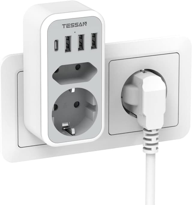 Thumbnail 6 de TESSAN Doppelstecker für Steckdose mit USB‑C – 2fach Adapter + 4× USB Netzstecker (3600 W, Schwarz)