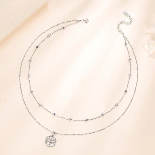 Detalle de Collier arbre de vie en argent sterling 925 J.WUEN pour femme (45 + 5 cm) avec coffret cadeau