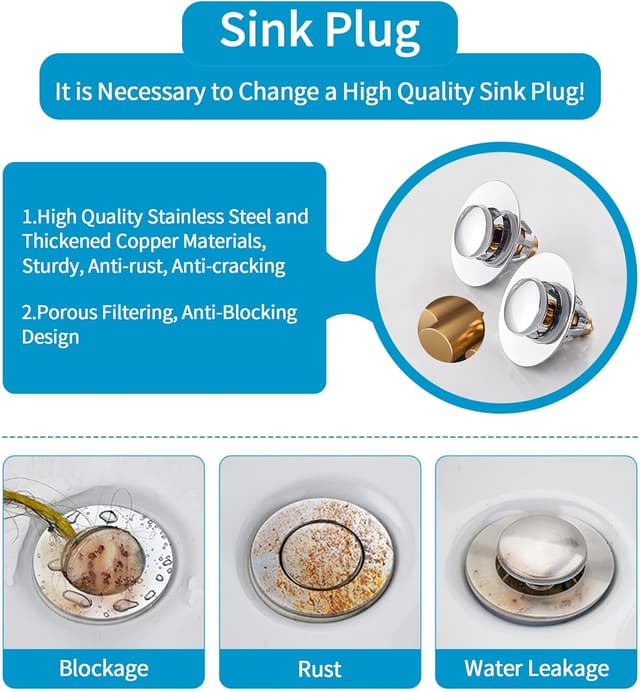 Thumbnail 3 de Brass Universal Pop Up Drain Stopper 34–38mm 🚰