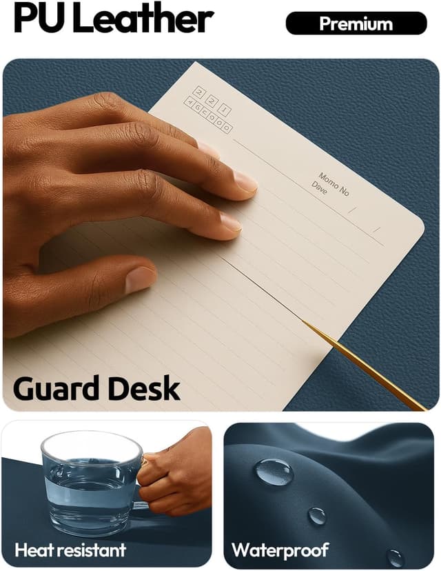 Detalle de YSAGi Leather Desk Protector & Large Office Desk Pad (Dark Blue, 31.5" x 15.8")