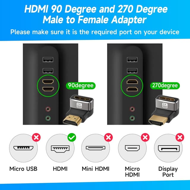 Detalle 2 de HDMI Adapter 2er-Set 8K 90° Winkel