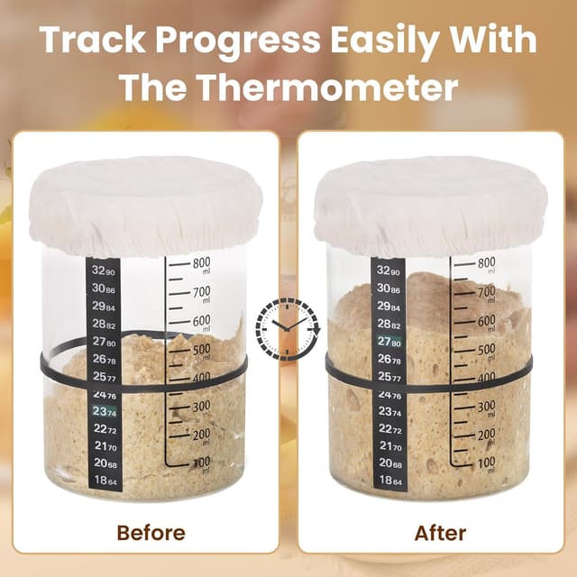 Detalle de MICHIHOMIE Sauerteig Starter Gärglas-Set mit 900 ml Glas, Thermometerpapier & Holzdeckel