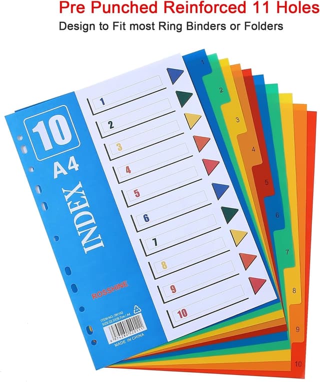 Detalle de 1-10 Part File Dividers A4 (12 Pack) PVC Plastic Dividers with 11-Hole Pre-Punched Index Tabs
