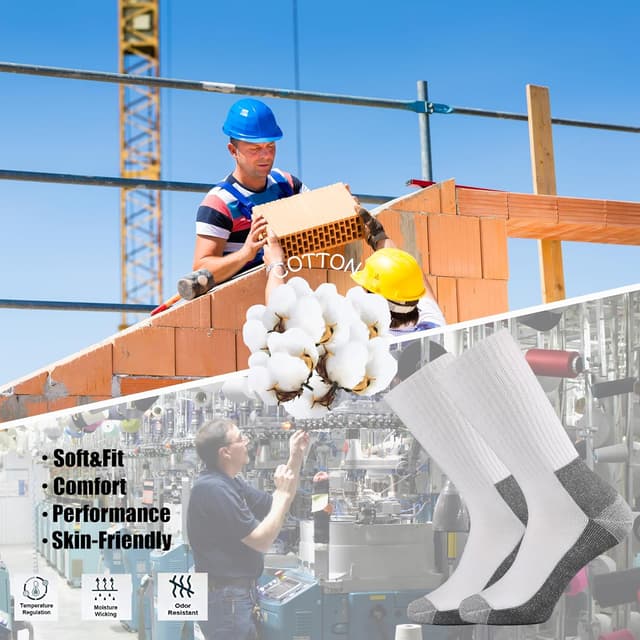 Detalle de Ortis Men’s Cotton Cushion Crew Socks (Moisture-Wicking, Thick, Warm) for Work Boots