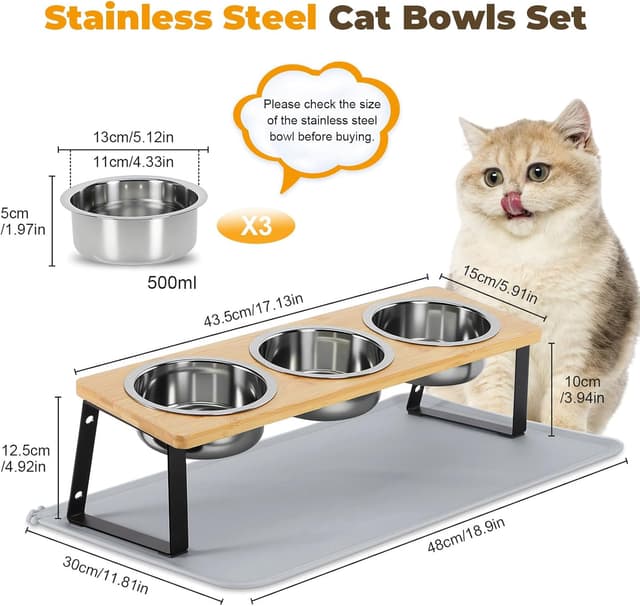 Detalle 2 de Tilted Cat Bowls 500 ml Stainless Steel Feeding Station 🐾