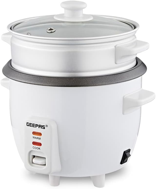 Detalle de GEEPAS Rice Cooker with Steamer (0.6L) with Keep Warm & Tempered Lid