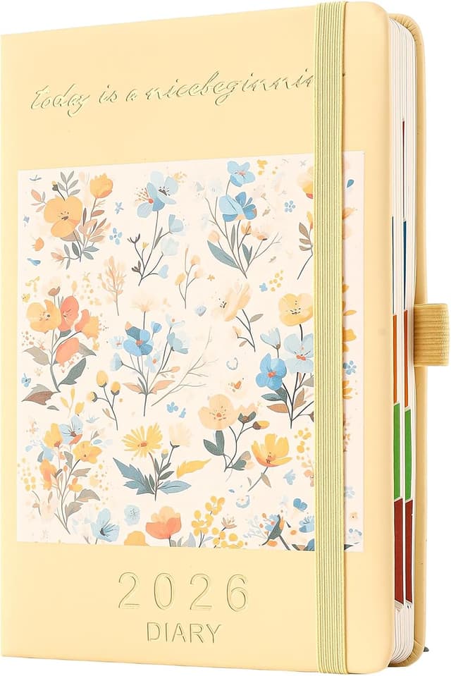 Detalle de Mcdsuc Diary 2026 Day to Page A5 organiser (Jan–Dec 2026) with pen holder and coloured side tabs