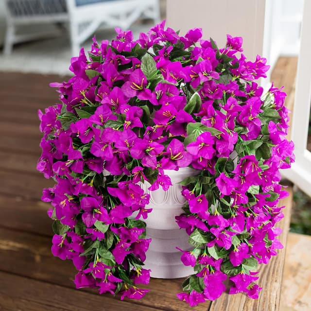 Detalle de Faux Bougainvillea Artificial Flowers (2 Bundles) with UV-Resistant Long Trailing Vines for Outdoor Porches & Planters