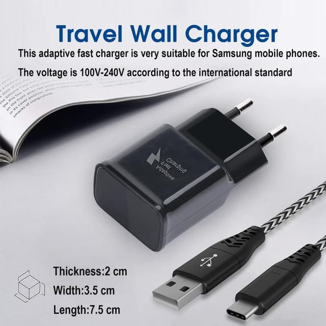 Detalle de Powesky caricabatterie USB per Samsung con cavo USB-C da 2 m, compatibile con S21/S20/S10 e serie A