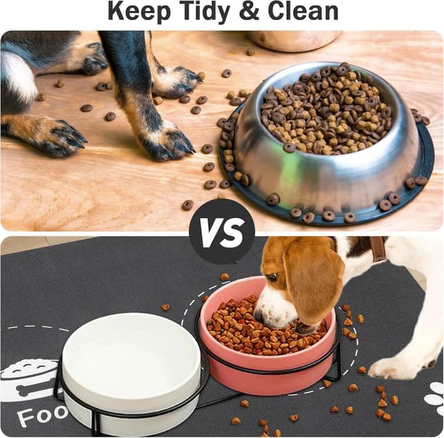 Detalle de Mavicen Cat & Dog Feeding Mat (30 x 50cm) – Absorbent, Non-Slip and Waterproof Placemat for Food & Water (Dark Grey)