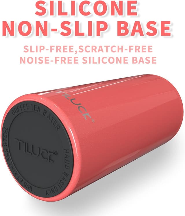 Detalle de TILUCK Skinny Can Cooler (Stainless Steel) for Slim 12 oz Cans, Double-Walled Insulated Sleeve — Glitter Coral