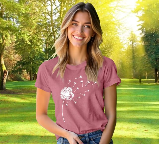Detalle de Qskall Women’s Dandelion Flower T-Shirt (Casual Summer Tee)