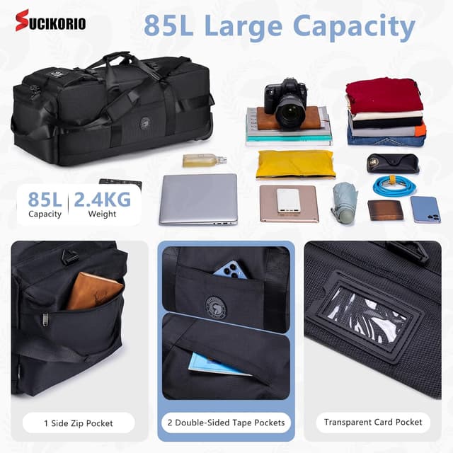 Detalle 2 de SUCIKORIO Borsone da viaggio con ruote 3 in 1 (zaino/bagaglio a mano) da 78x33x32 cm