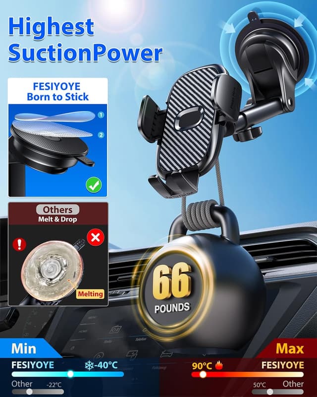 Detalle 2 de FESIYOYE Car Phone Holder 360° suction