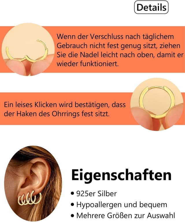 Thumbnail 6 de Silvora Kleine Creolen aus 925 Silber (6–20 mm) – Huggie Hoop Ohringe für Damen & Herren