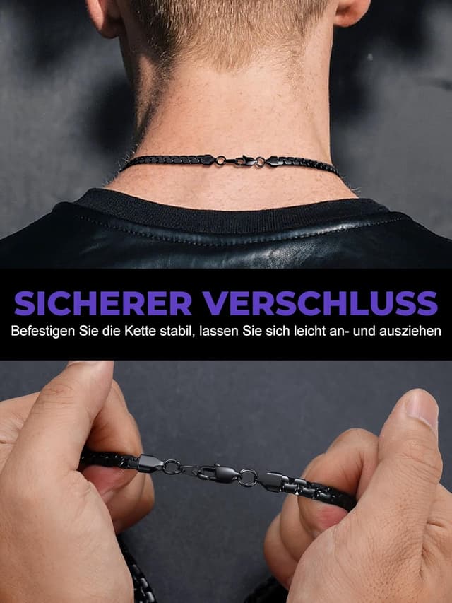 Detalle de Richsteel Edelstahl-Kette Herren & Damen Venezianisch 2/4/6 mm Silber/Schwarz/Vergoldet – Längen von 35 bis 76 cm